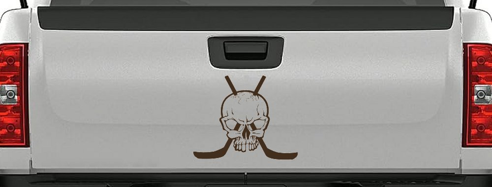 Hockey Skull Crossed Sticks Sports Car or Truck Window Decal Sticker
