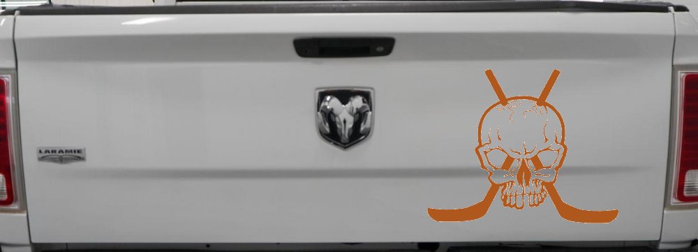 Hockey Skull Crossed Sticks Sports Car or Truck Window Decal Sticker (Nut Brown)