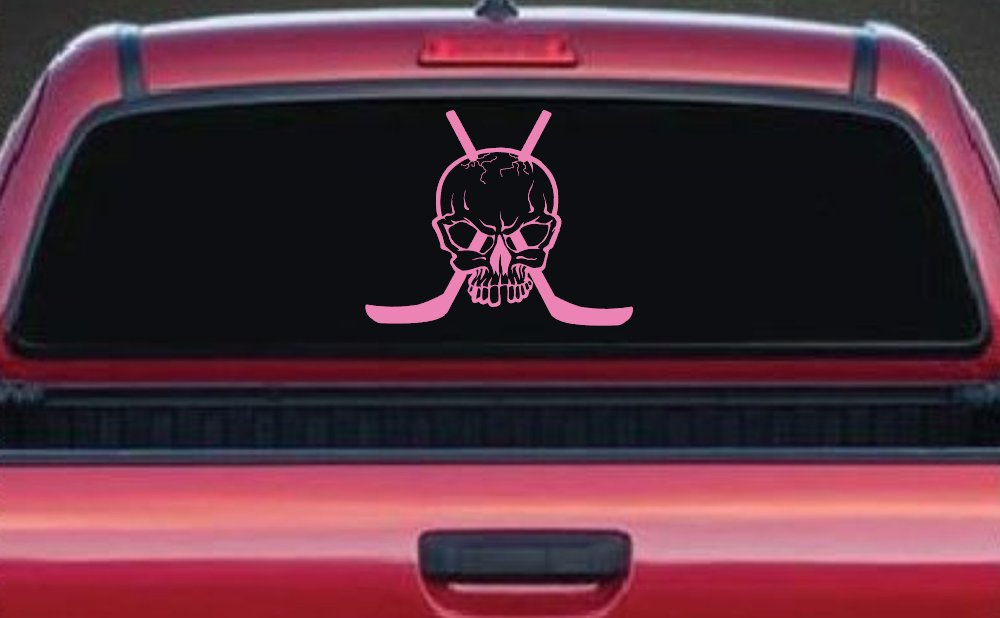 Hockey Skull Crossed Sticks Sports Car or Truck Window Decal Sticker