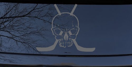 Hockey Skull Crossed Sticks Sports Car or Truck Window Decal Sticker