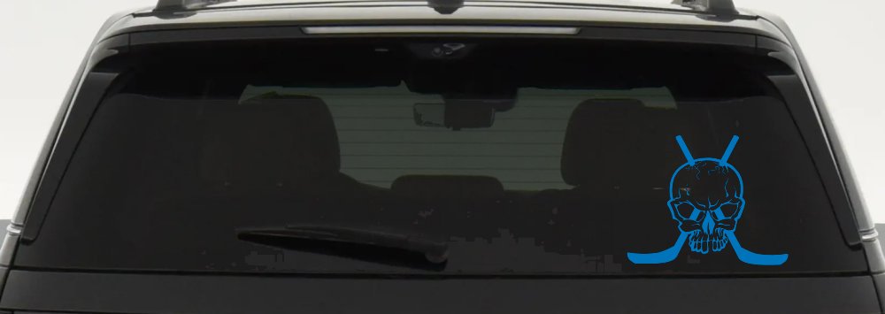 Hockey Skull Crossed Sticks Sports Car or Truck Window Decal Sticker