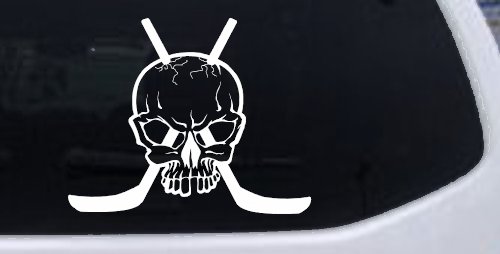 Hockey Skull Crossed Sticks Sports Car or Truck Window Decal Sticker