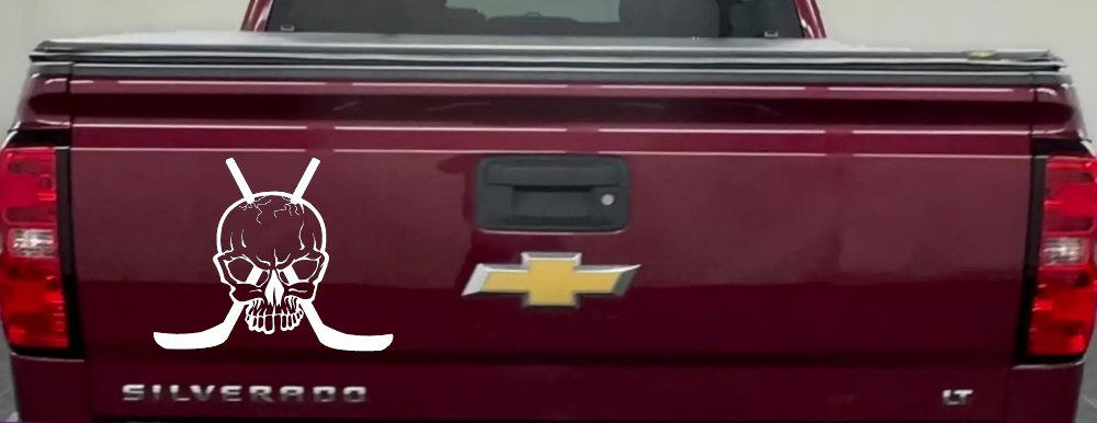 Hockey Skull Crossed Sticks Sports Car or Truck Window Decal Sticker (White)