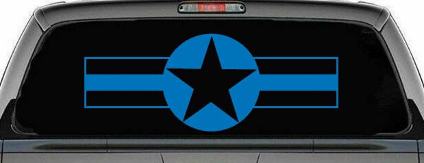 Army Star And Bars Military Car or Truck Window Decal Sticker (Sky Blue)