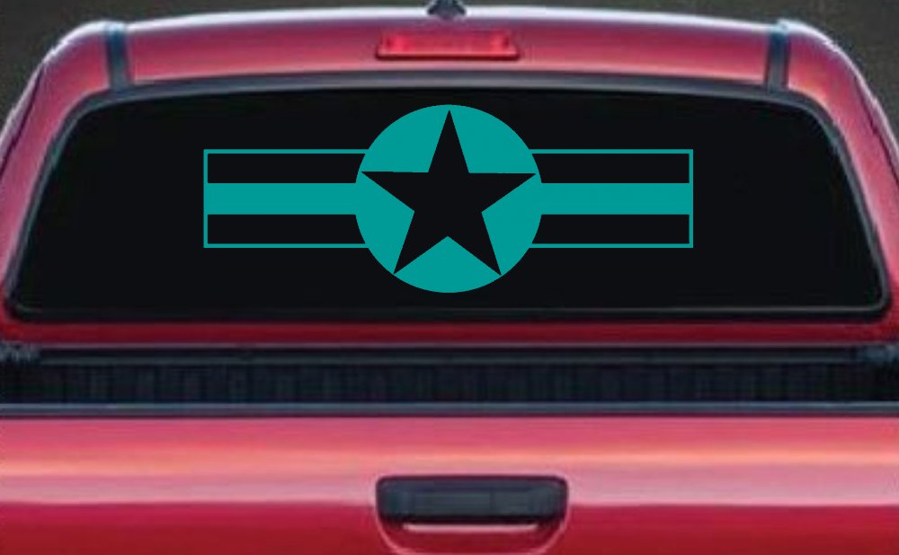 Army Star And Bars Military Car or Truck Window Decal Sticker (Turquoise)