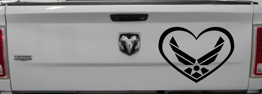 Air Force Inside Heart Military Car or Truck Window Decal Sticker (Black)