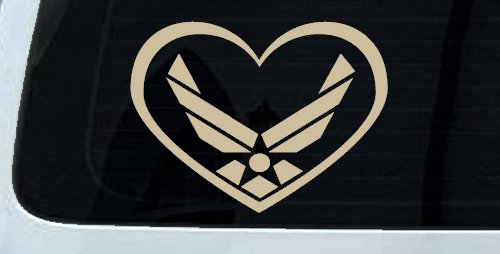 Air Force Inside Heart Military Car or Truck Window Vinyl Decal Sticker (Desert Sand)