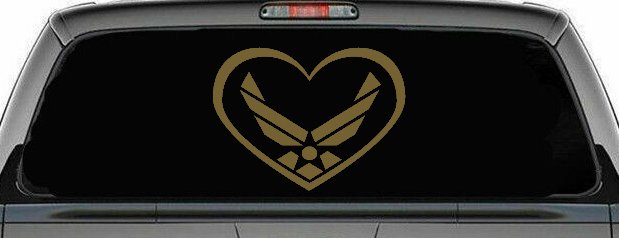 Air Force Inside Heart Military Car or Truck Window Decal Sticker (Gold)