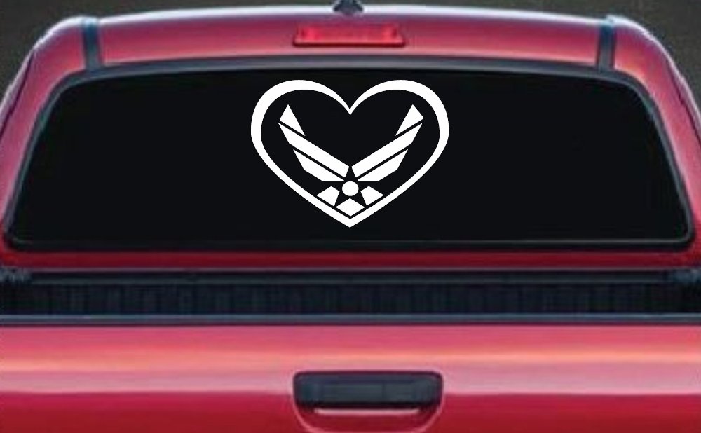 Air Force Inside Heart Military Car or Truck Window Vinyl Decal Sticker (White)