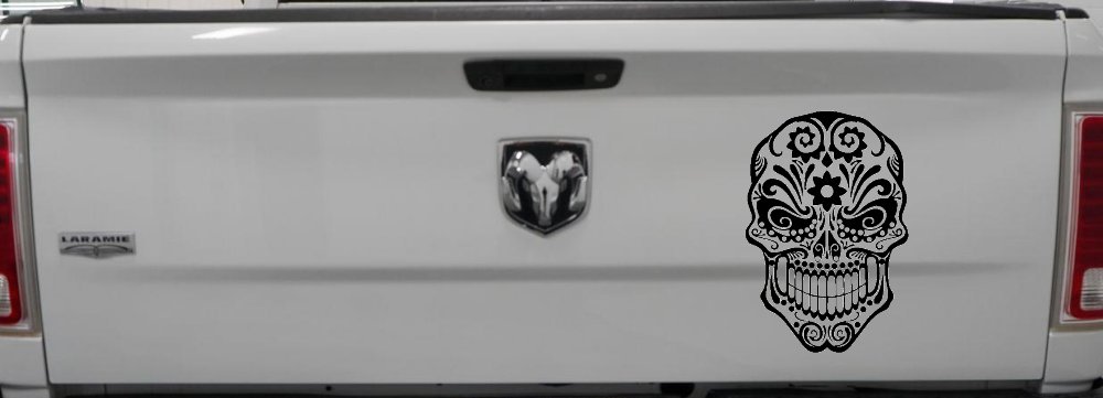 Tattoo Sugar Skull Swirl Skulls Car or Truck Window Decal Sticker (Black)