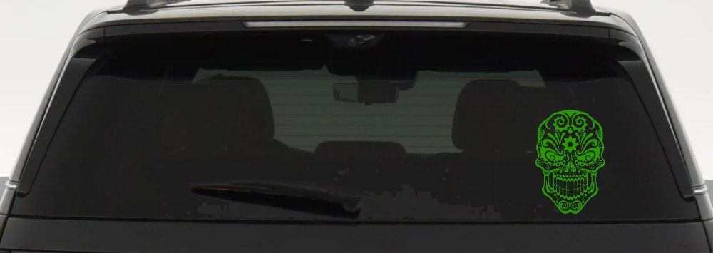 Tattoo Sugar Skull Swirl Skulls Car or Truck Window Decal Sticker (Lime)