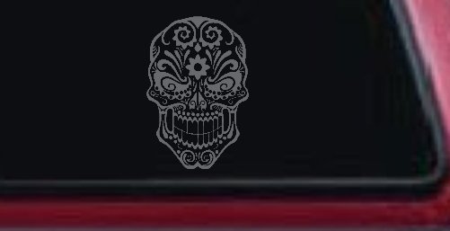 Tattoo Sugar Skull Swirl Skulls Car or Truck Window Decal Sticker (Silver)