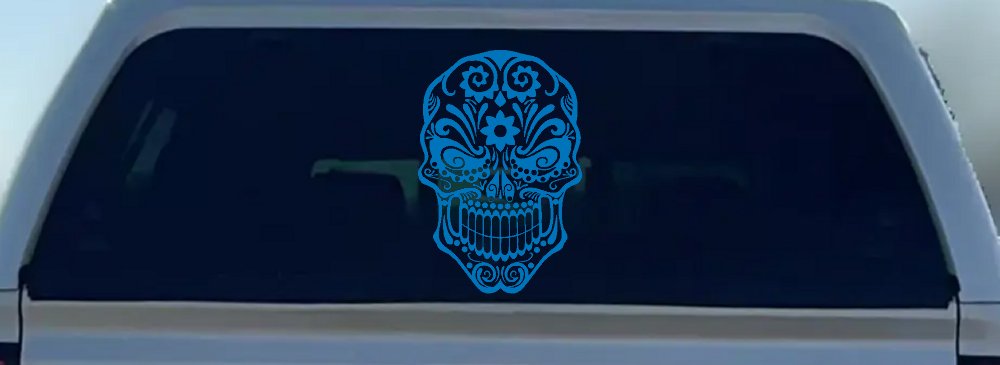 Tattoo Sugar Skull Swirl Skulls Car or Truck Window Decal Sticker (Sky Blue)