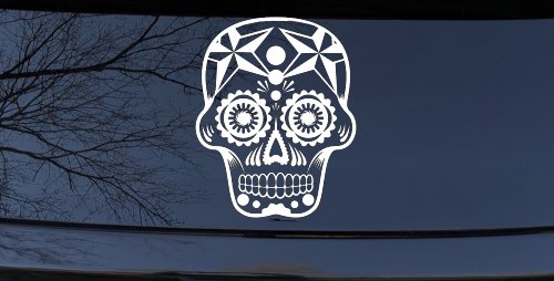 Tattoo Sugar Skull Nautical Star Skulls Car or Truck Window Decal Sticker (White)