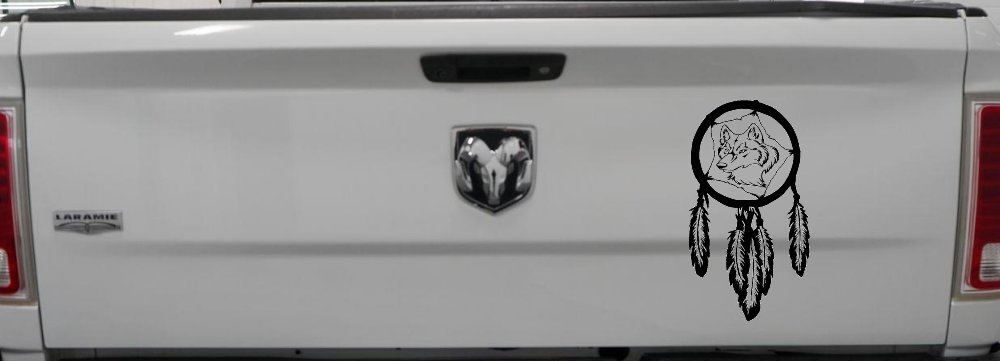 Dreamcatcher With Wolfs Head Native American Indian Dream Catcher Car or Truck Window Vinyl Decal Sticker (Black)