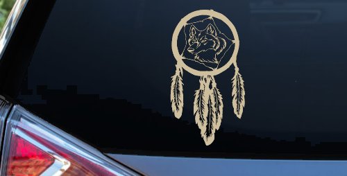 Dreamcatcher With Wolfs Head Native American Indian Dream Catcher Car or Truck Window Decal Sticker (Desert Sand)