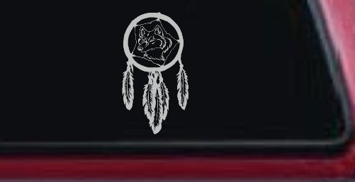 Dreamcatcher With Wolfs Head Native American Indian Dream Catcher Car or Truck Window Decal Sticker (Light Gray)