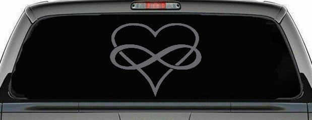 Infinity Symbol Around A Heart Car or Truck Window Decal Sticker (Silver)