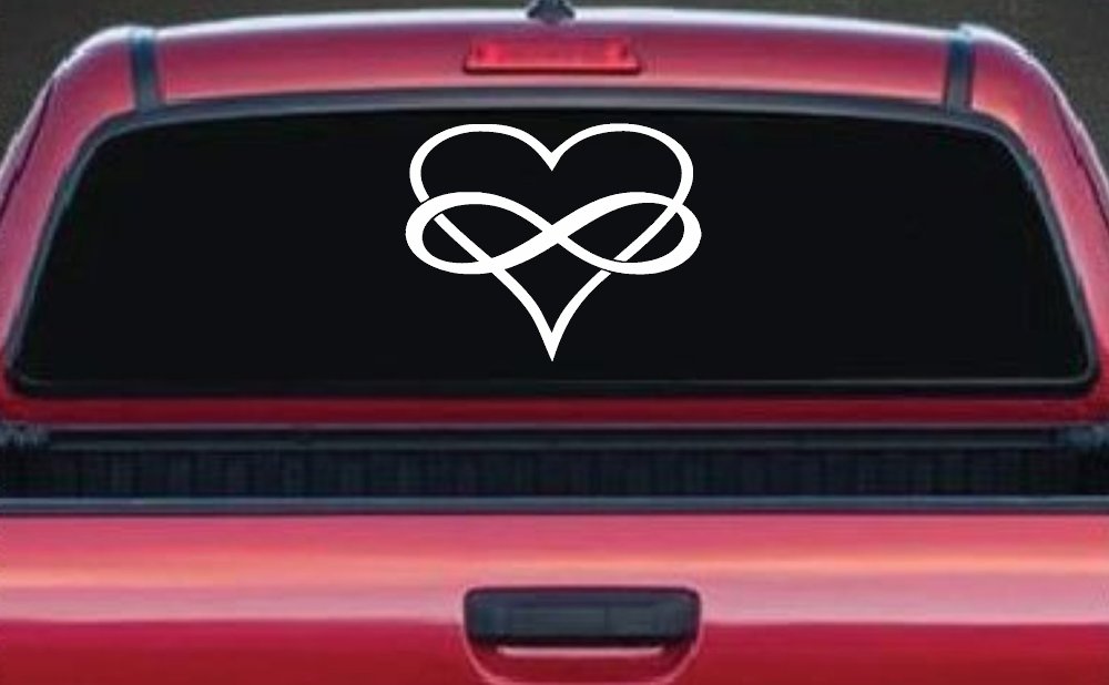Infinity Symbol Around A Heart Car or Truck Window Decal Sticker (White)