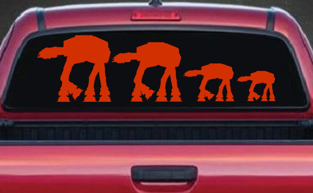 AT AT Stick Family Sci Fi Car or Truck Window Decal Sticker (Orange Red)