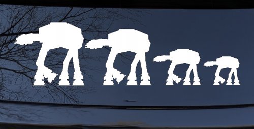 AT AT Stick Family Sci Fi Car or Truck Window Decal Sticker (White)
