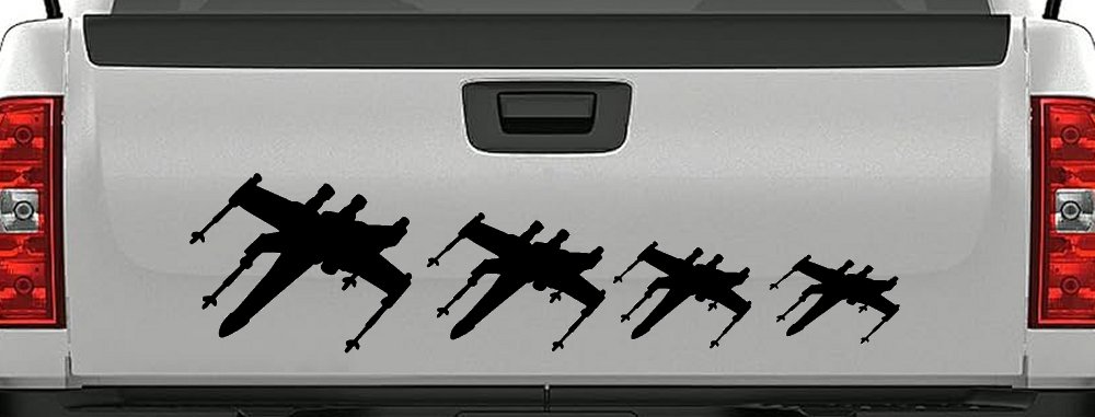 X Wing Stick Figure Family Sci Fi Car or Truck Window Decal Sticker (Black)
