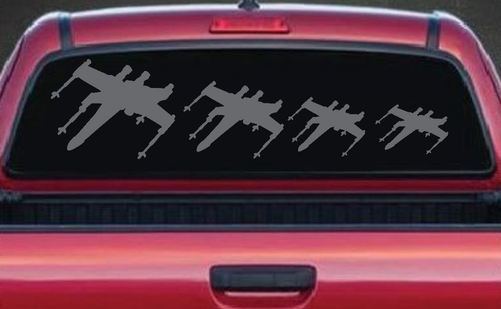 X Wing Stick Figure Family Sci Fi Car or Truck Window Decal Sticker (Silver)