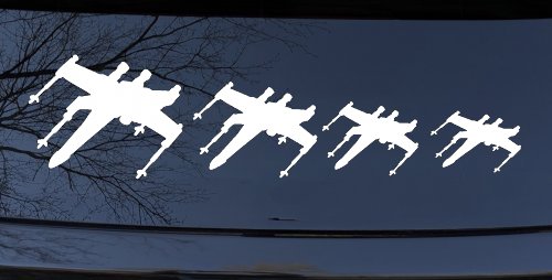 X Wing Stick Figure Family Sci Fi Car or Truck Window Decal Sticker (White)