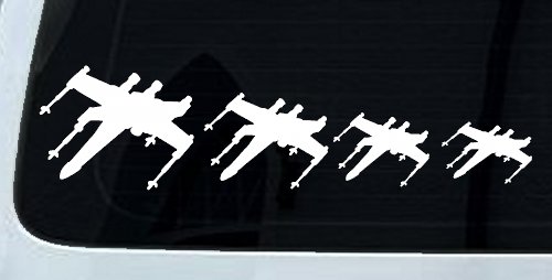 X Wing Stick Figure Family Sci Fi Car or Truck Window Decal Sticker (White)