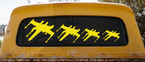 X Wing Stick Figure Family Sci Fi Car or Truck Window Decal Sticker (Yellow)