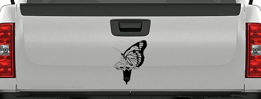 Butterfly On Small Flower Butterflies Car or Truck Window Decal Sticker (Black)