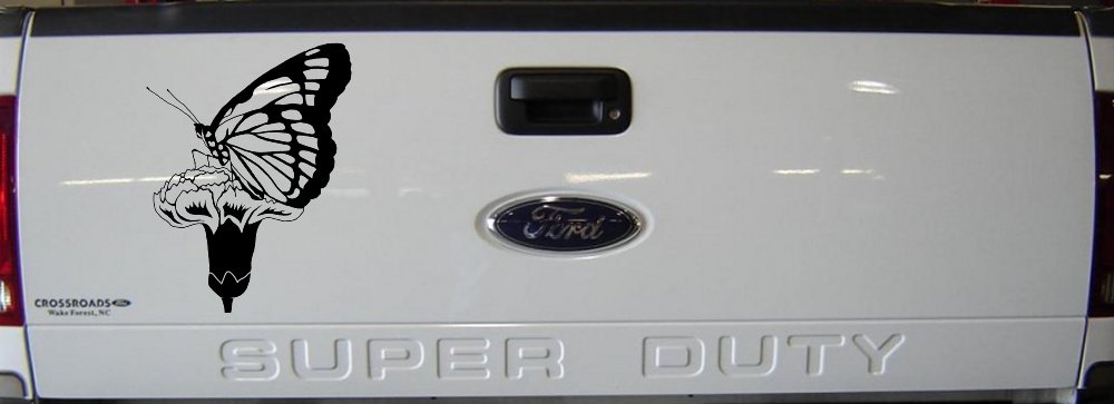 Butterfly On Small Flower Butterflies Car or Truck Window Vinyl Decal Sticker (Black)