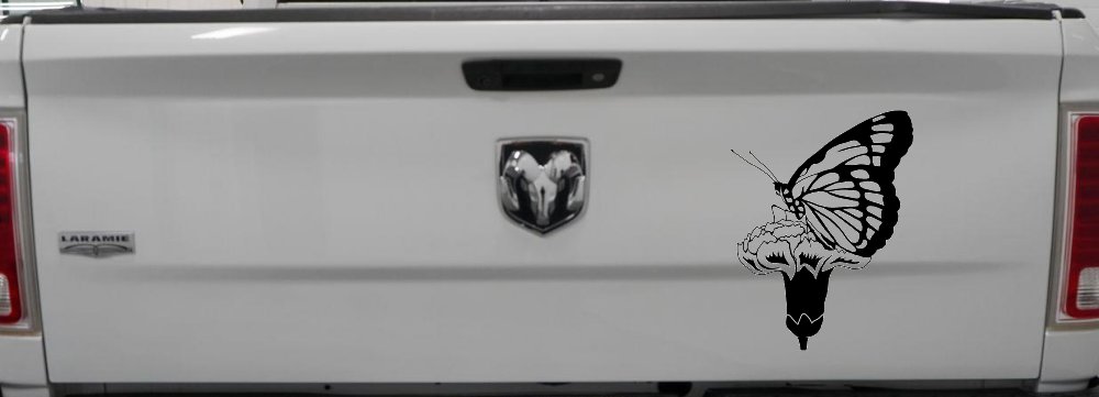 Butterfly On Small Flower Butterflies Car or Truck Window Decal Sticker (Black)