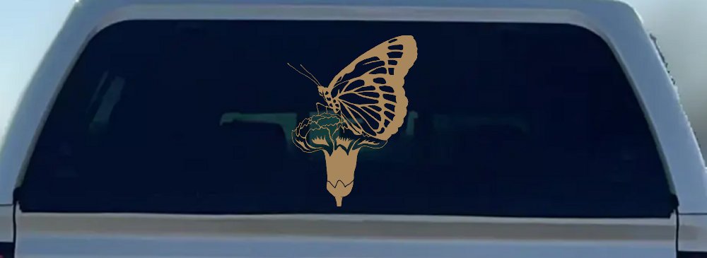 Butterfly On Small Flower Butterflies Car or Truck Window Vinyl Decal Sticker (Light Brown)