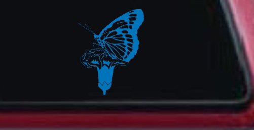 Butterfly On Small Flower Butterflies Car or Truck Window Decal Sticker (Sky Blue)