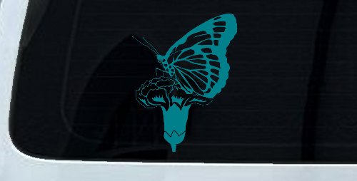 Butterfly On Small Flower Butterflies Car or Truck Window Decal Sticker (Turquoise Blue)