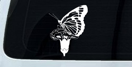 Butterfly On Small Flower Butterflies Car or Truck Window Vinyl Decal Sticker (White)