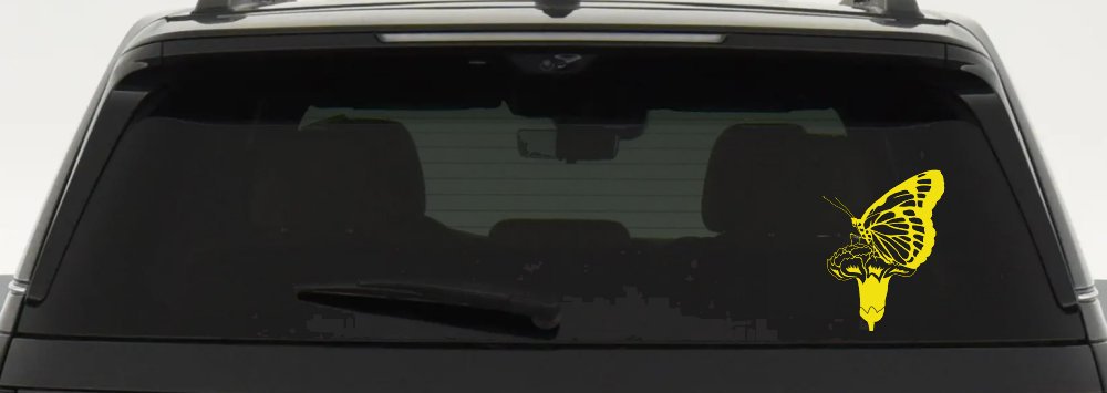 Butterfly On Small Flower Butterflies Car or Truck Window Decal Sticker (Yellow)