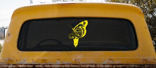Butterfly On Small Flower Butterflies Car or Truck Window Vinyl Decal Sticker (Yellow)