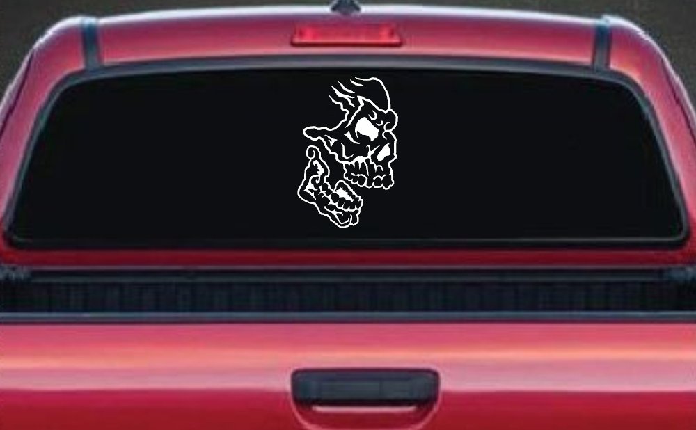 Skull Side View Skulls Car or Truck Window Decal Sticker (White)