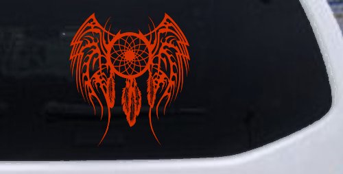 Dreamcatcher With Tribal Wings Native American Indian Dream Catcher Car or Truck Window Decal Sticker (Orange Red)