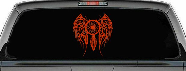 Dreamcatcher With Tribal Wings Native American Indian Dream Catcher Car or Truck Window Decal Sticker (Orange Red)