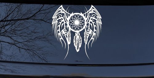 Dreamcatcher With Tribal Wings Native American Indian Dream Catcher Car or Truck Window Decal Sticker (White)