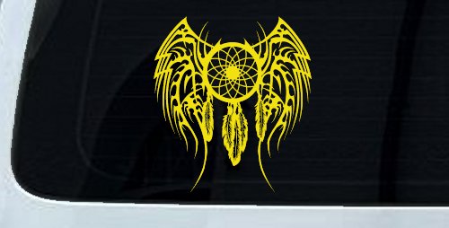 Dreamcatcher With Tribal Wings Native American Indian Dream Catcher Car or Truck Window Decal Sticker (Yellow)