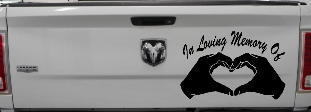 In Loving Memory Of Hands In Shape Of Heart Car or Truck Window Decal Sticker (Black)