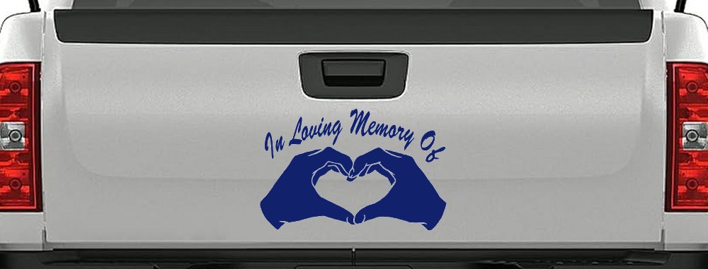 In Loving Memory Of Hands In Shape Of Heart Car or Truck Window Decal Sticker (Navy)