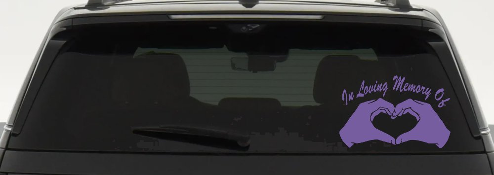 In Loving Memory Of Hands In Shape Of Heart Car or Truck Window Decal Sticker (Purple)