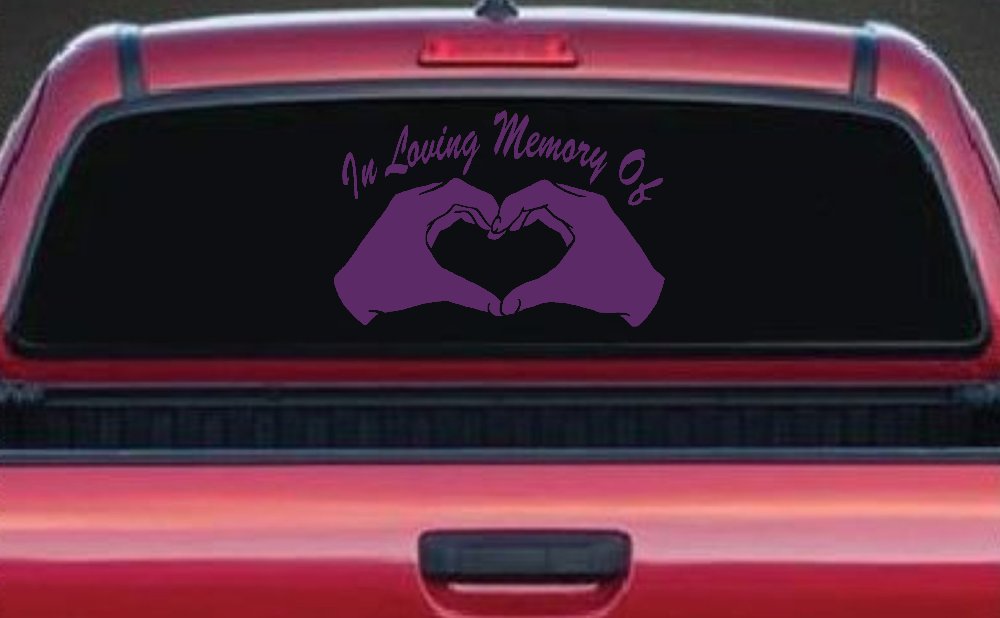 In Loving Memory Of Hands In Shape Of Heart Car or Truck Window Decal Sticker (Violet)