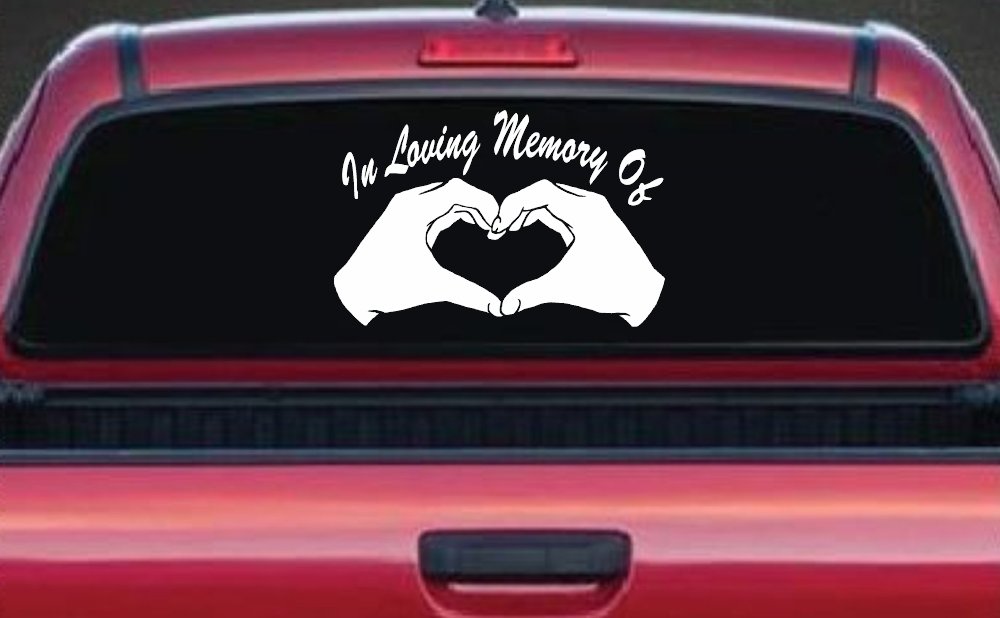 In Loving Memory Of Hands In Shape Of Heart Car or Truck Window Decal Sticker