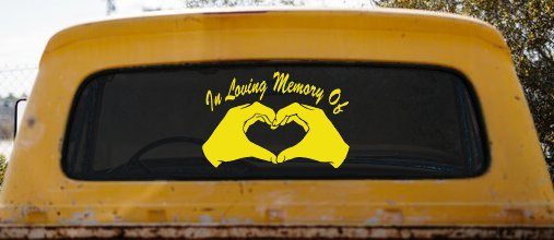 In Loving Memory Of Hands In Shape Of Heart Car or Truck Window Decal Sticker (Yellow)